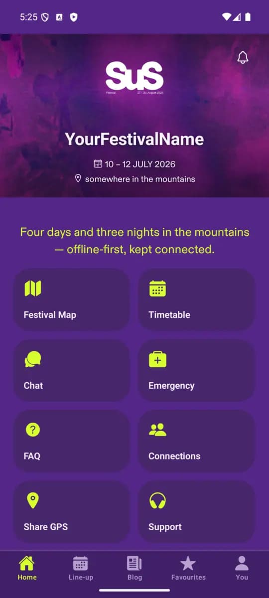 Blog screen of the SuS Festival App, Violett theme